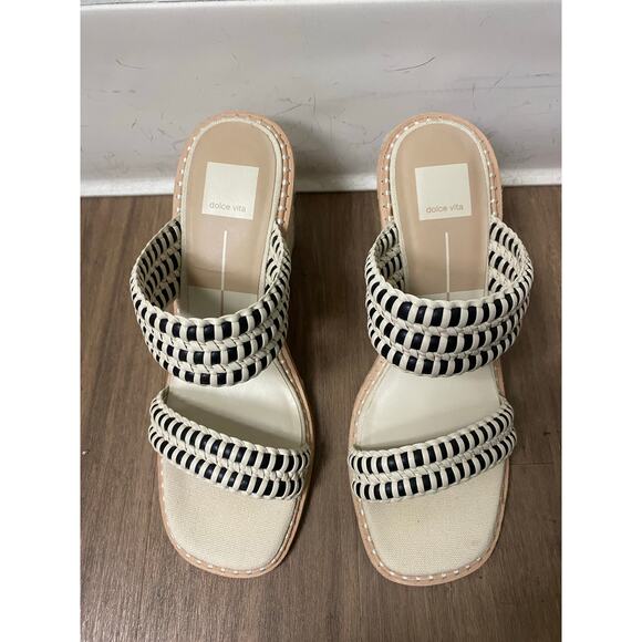 Dolce Vita Wedges Black/Nude Woven Leather Straps Sz 10 - Picture 4 of 14